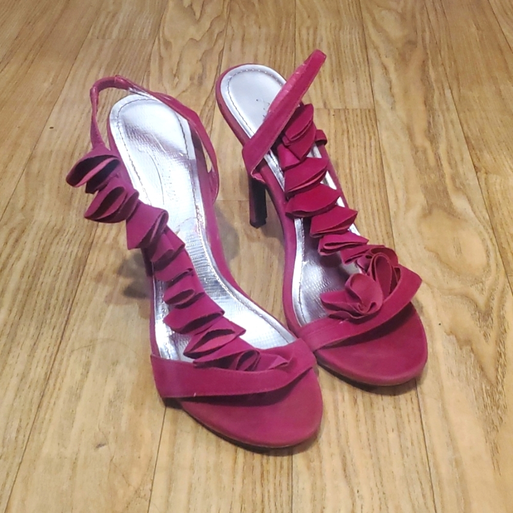 Magenta Pink Sling-back Heels with Ruffle size 10